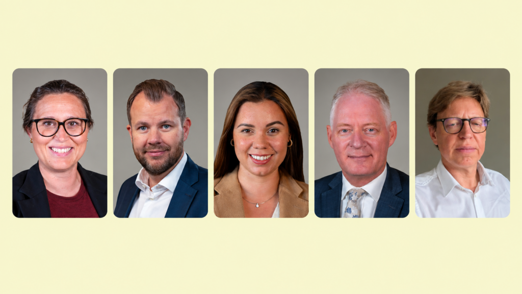 Bilde av Cedras fem nye partnere, Christina Liisberg Milde, Hallvard Haugland, Katja Juul-Cunningham, Per Fossum-Waage, Håvard Tangen